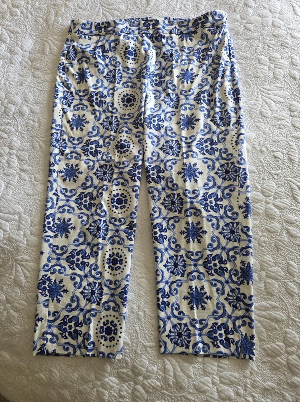 Tabot's Heritage Blue and White Tile-Print  Pants